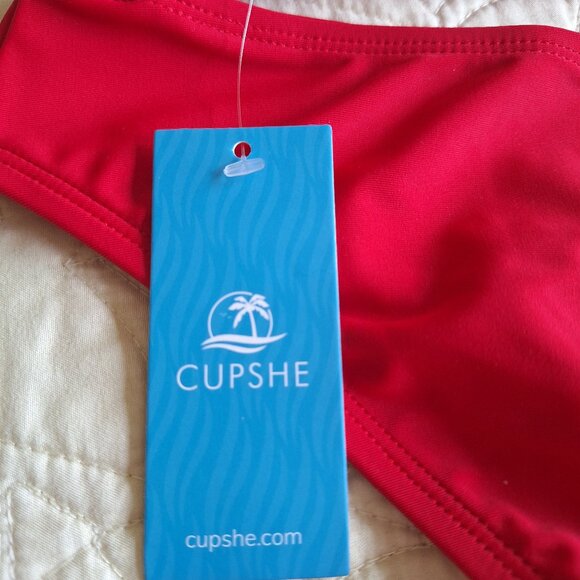 CUPSHE Red V-Neck Top & Classic Hipster Bikini Swimsuit - Picture 1 of 5